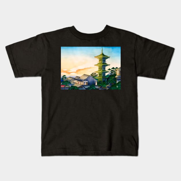 Kyoto Village at Twilight Kids T-Shirt by SStormes